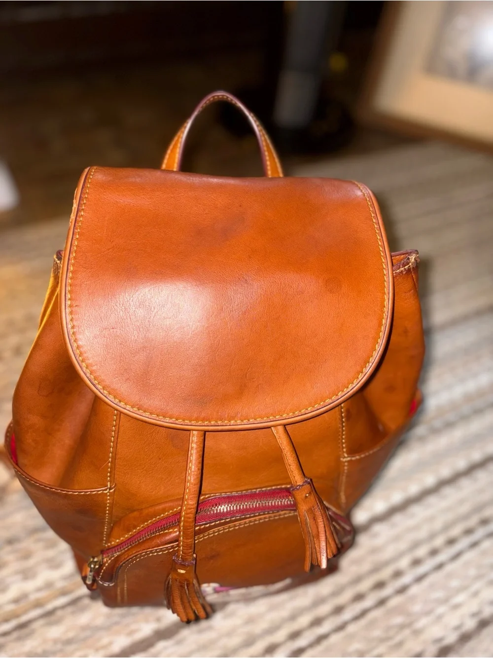 Dooney & Bourke Florentine DB75 Large Murphy Backpack Natural Duck Leather READ